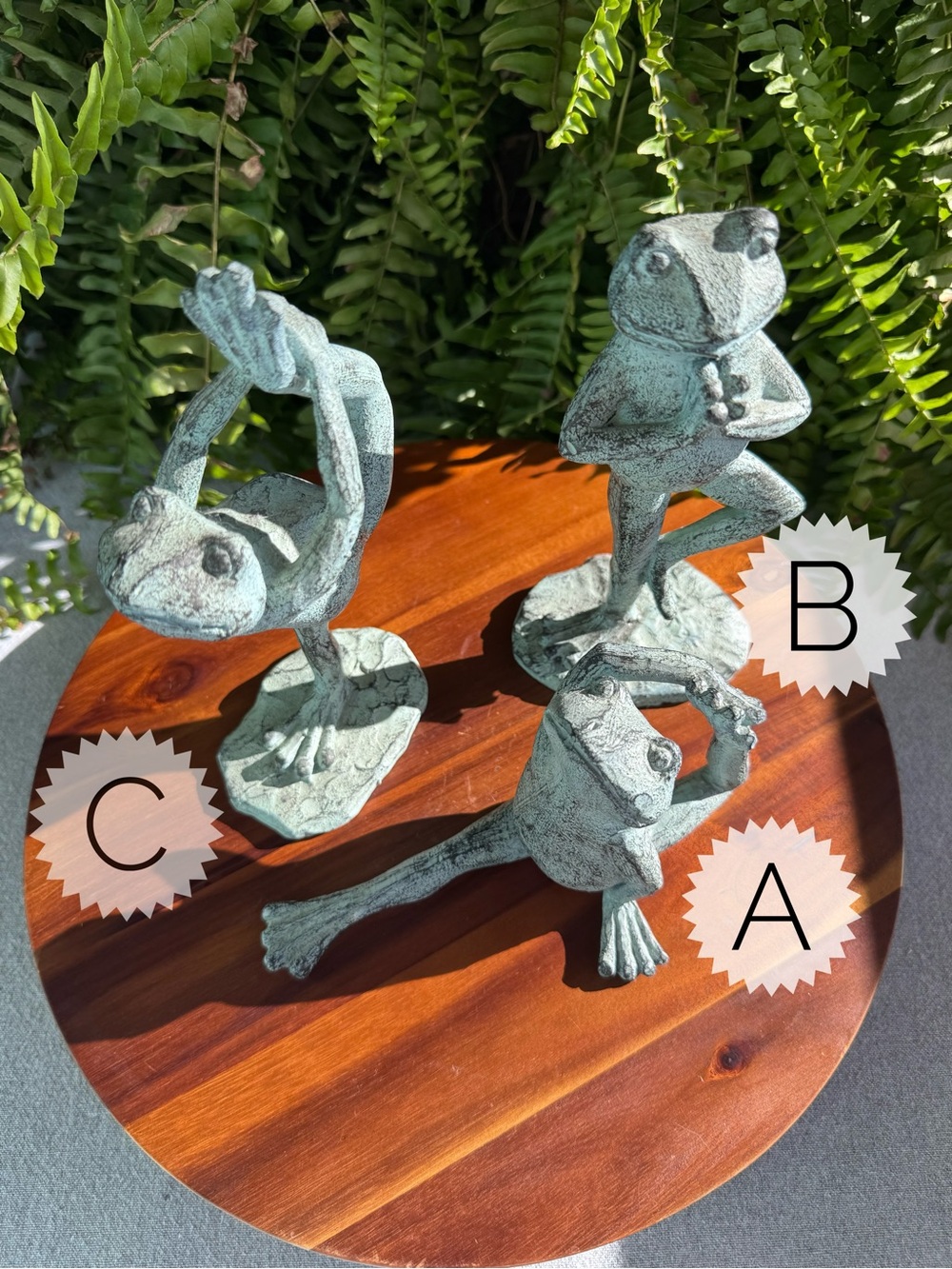 Vintage SPI Yoga Frog Figurines, San Pacific International Verdigris Patina Frog